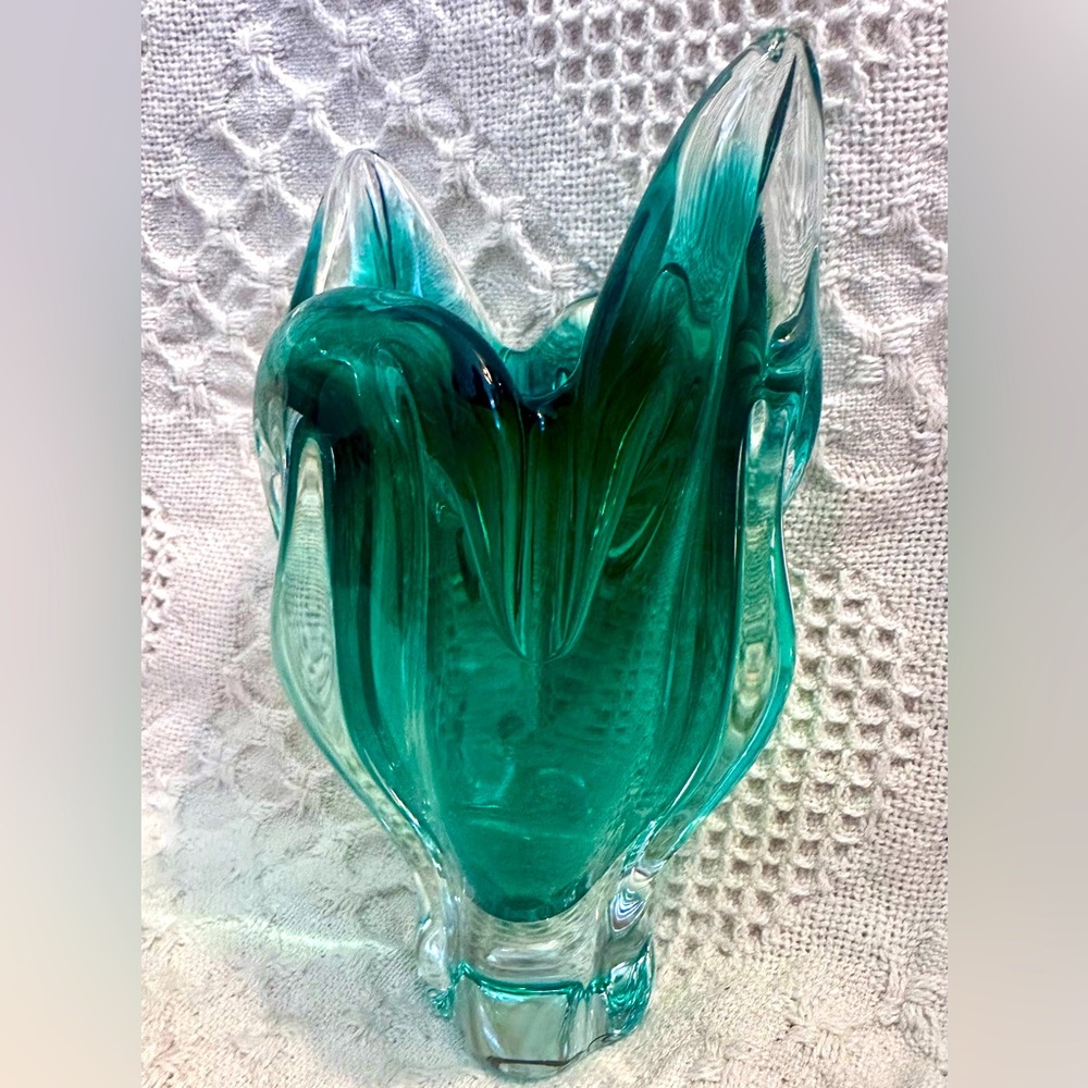 Sklo Union Chribska Glassworks 'Cats Head' Vase by Josef Hospodka Green & Amber